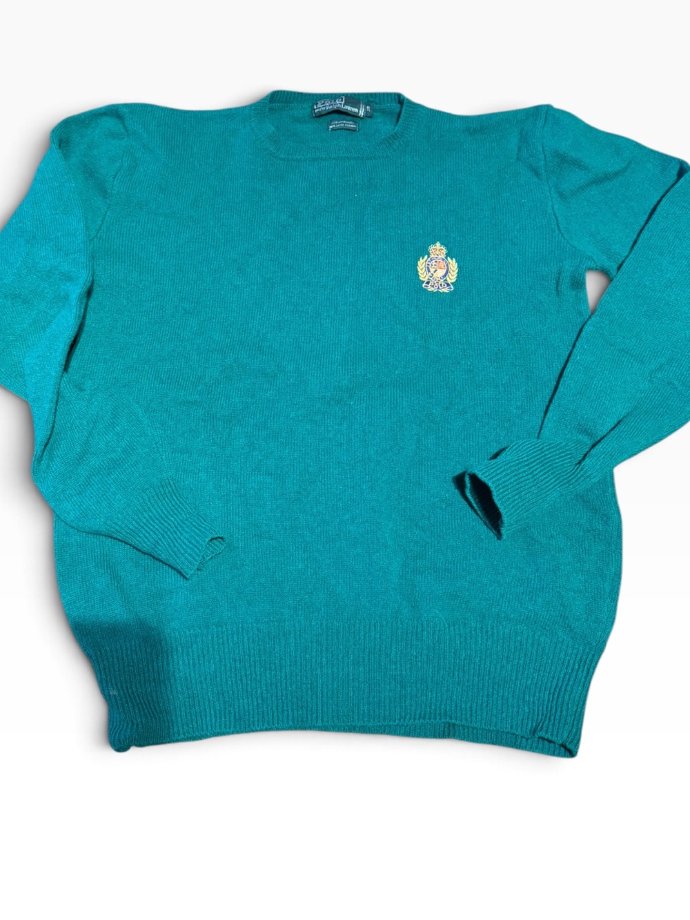 Polo by Ralph Lauren Teal Crewneck Sweater with Embroidered Crest
